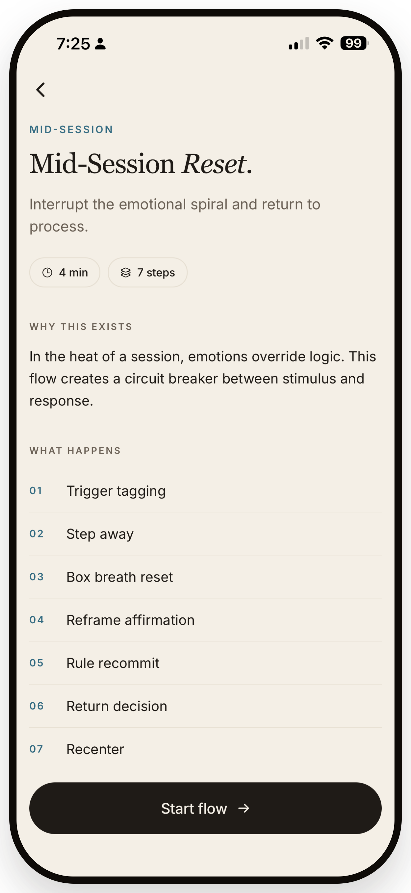Mid-session reset flow — Offtilt